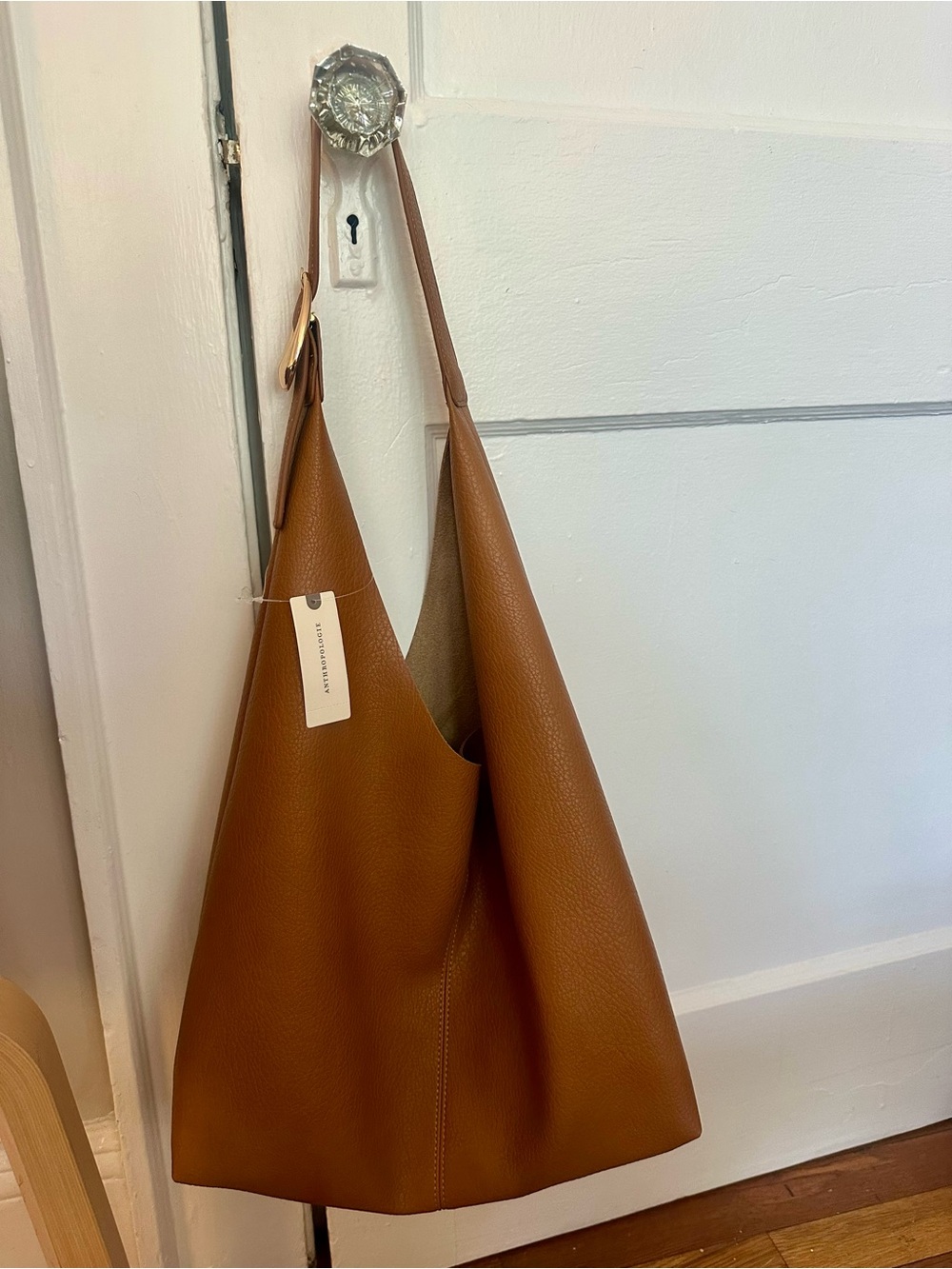 Anthropologie NWT Classic Tan Leather Shoulder Tote Bag - Picture 3 of 7